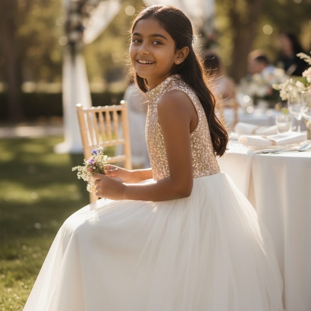 Speechless Sz 10 Children's Flower Girl Jr Bridesmaid Dress Champagne & Cream - Picture 10 of 10